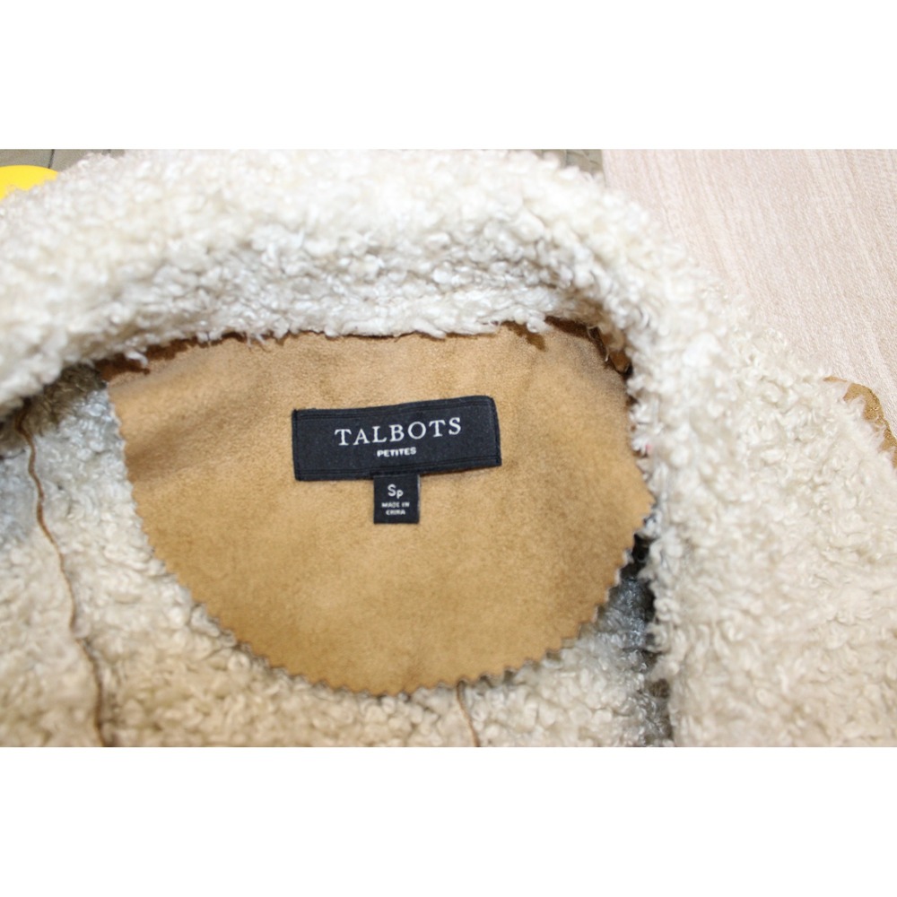 Talbots Faux Shearling Suede Vest SP Tan Open Front Cozy Western Layer - Picture 5 of 6